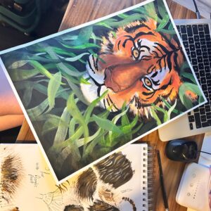 Fierce Tiger in the Jungle – Original Acrylic Painting on A3 Canvas Paper – Wildlife Wall Art