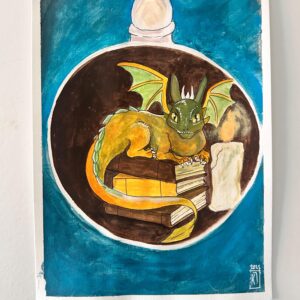 Dragon in a Bottle Art Print: Whimsical Fantasy Illustration
