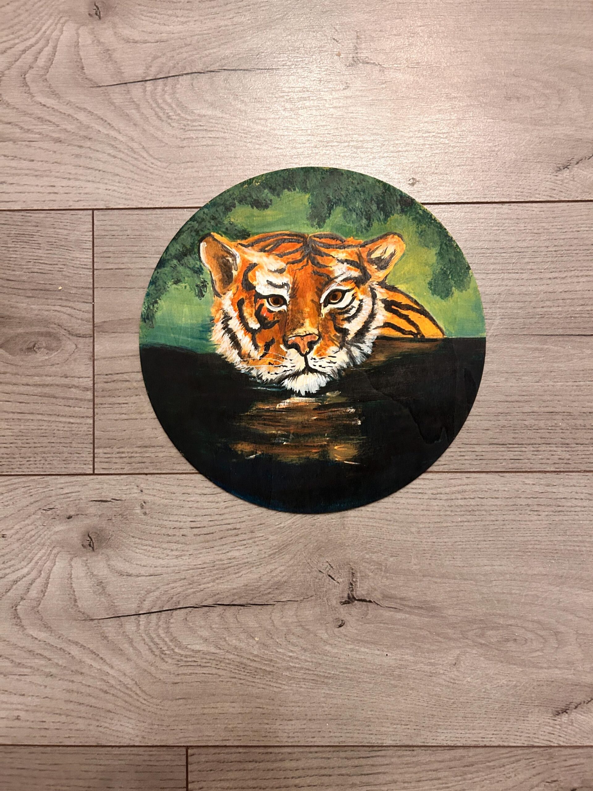 tiger painting in acrylics on wood