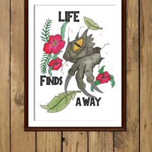 Jurassic Park "Life Finds A Way" A4 Art Print | Dinosaur Claw & Floral Watercolor Illustration