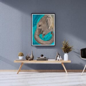 blue elephant acrylic painting on canvas paper - wild life art