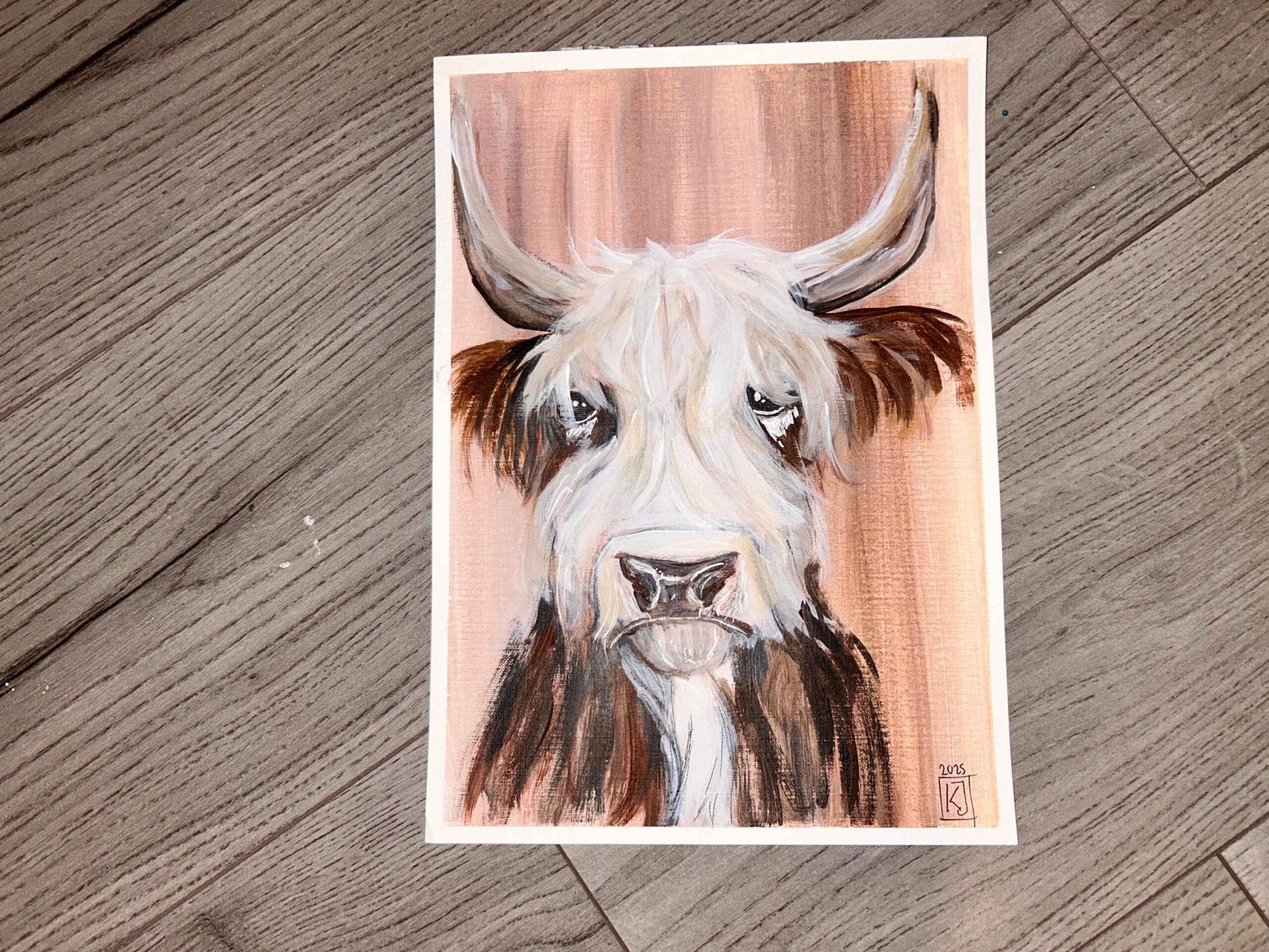 Original Highland Cow Painting | Farmhouse Rustic Wall Art