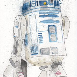 R2D2 star wars inspired watercolour A4 print, wall art